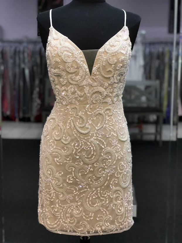 Ashley Lauren 4257 Size Short Beaded Cocktail Dress Formal Ivory