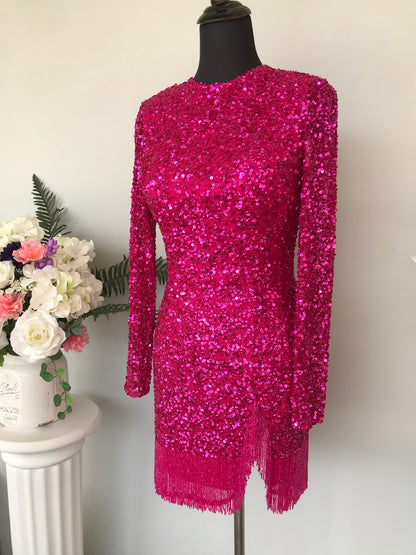 Ashley Lauren 4438 Size 2,10 Fuchsia Cocktail Dress Fringe Pageant