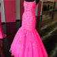 Amarra 87339 Sequin Embellished Tulle Mermaid Prom Dress Backless Corset Lace Gown extreme tulle trumpet skirt with sweeping train.   Available Sizes: 10  Available Colors: Neon Pink