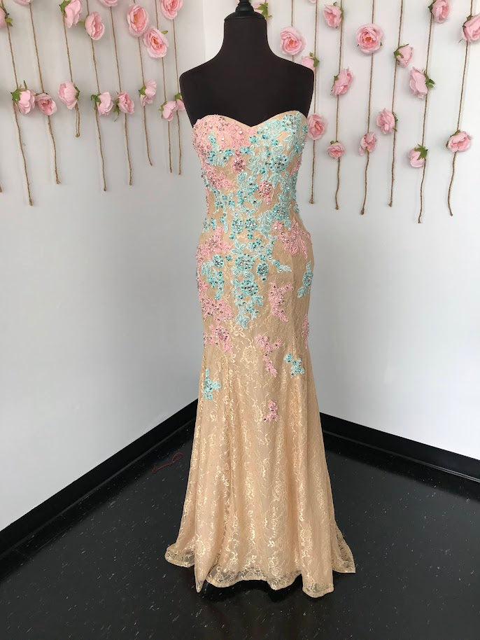 Jovani JVN22460 lace mermaid size 4 prom Gown pageant dress Nude