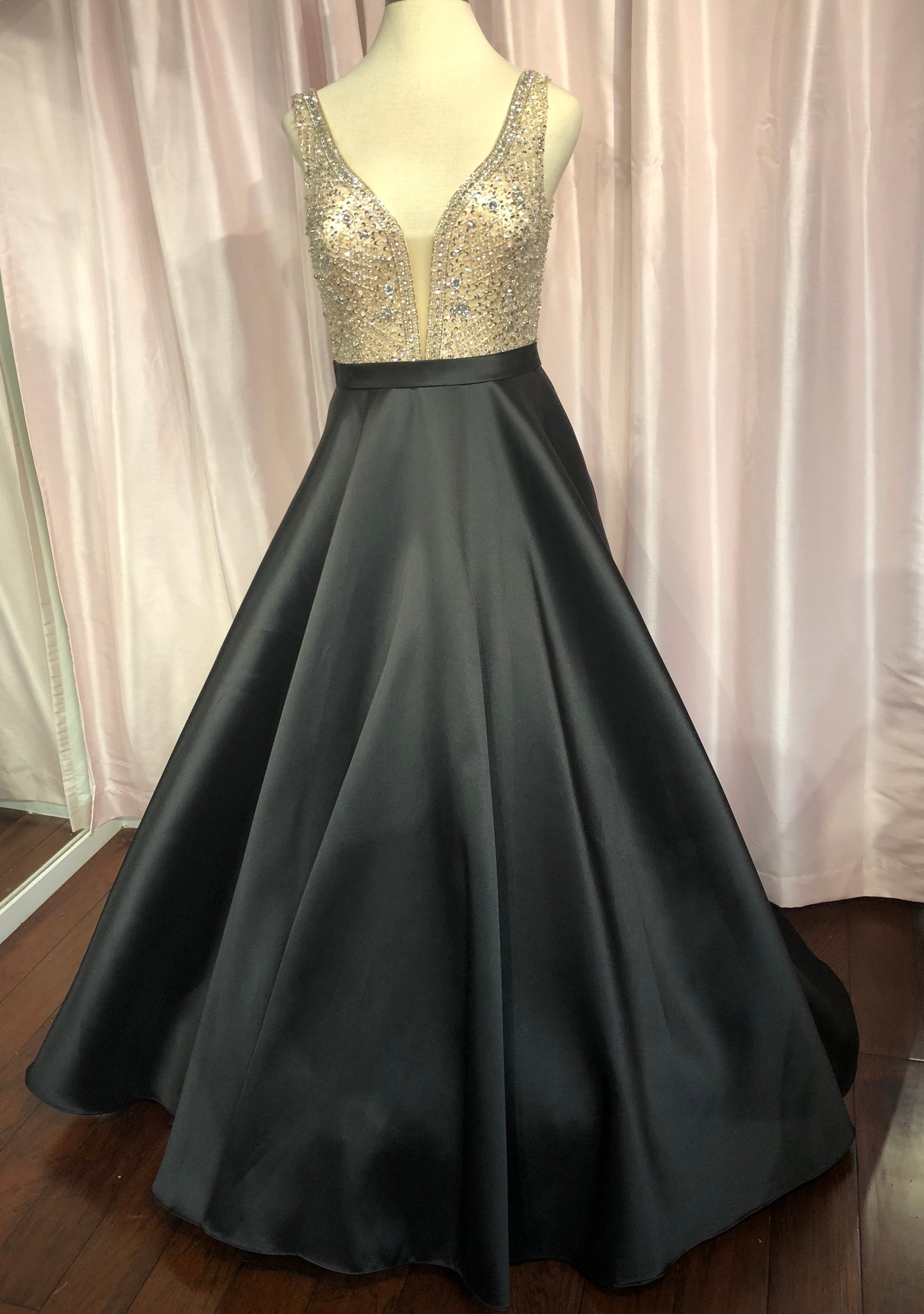 JVN60696 Black embellished plunging neckline mikado a line prom dress ball gown evening gown pageant dress 
