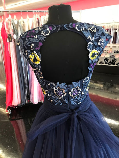 Nina Canacci 2145 Size 4 Navy Tulle A Line Ballgown Lace Sheer Formal Prom Dress Gown