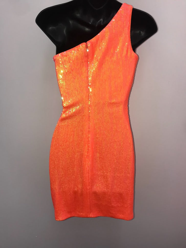 Jovani 22528 Size 2 Iri Orange Short Fitted One Shoulder Sequin Homecoming Dress Formal Cocktail Gown