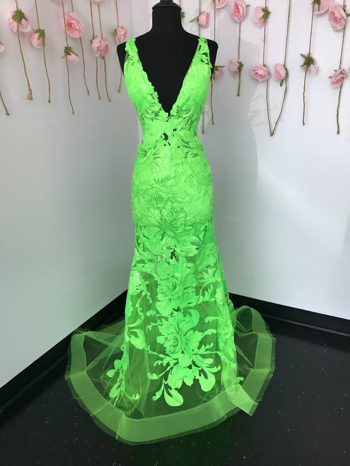 Jovani 60283 Long Floral Sheer Sequin Formal Evening Prom Dress V Neck Gown