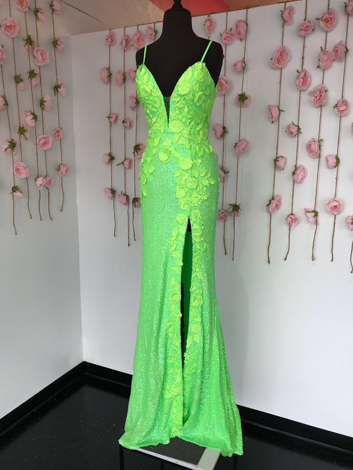 Jovani 1012 Size 4 Lime Sequin Backless Prom Dress Slit Pageant Lace F – Glass Slipper Formals