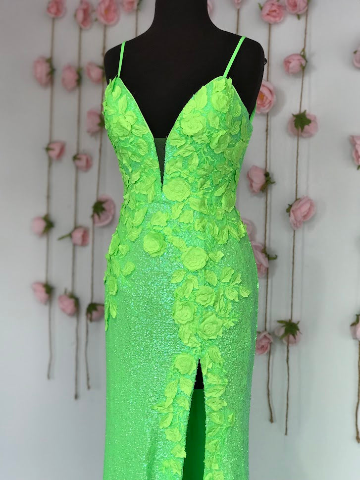 Jovani 1012 Size 4 Lime Sequin Backless Prom Dress Slit Pageant Lace Formal Jovani 1012 Size 4 Lime Sequin Backless Prom Dress Slit Pageant Lace Formal