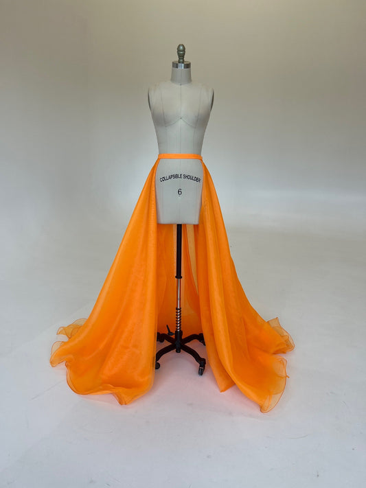 Ashley Lauren 1740 Size 2, 6, 10, 14 Orange Long Organza Overskirt Wire Hem Pageant Prom Layers