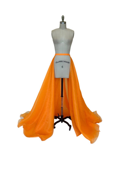 Ashley Lauren 1740 Size 2, 16 Orange Long Organza Overskirt Wire Hem Pageant Prom Layers