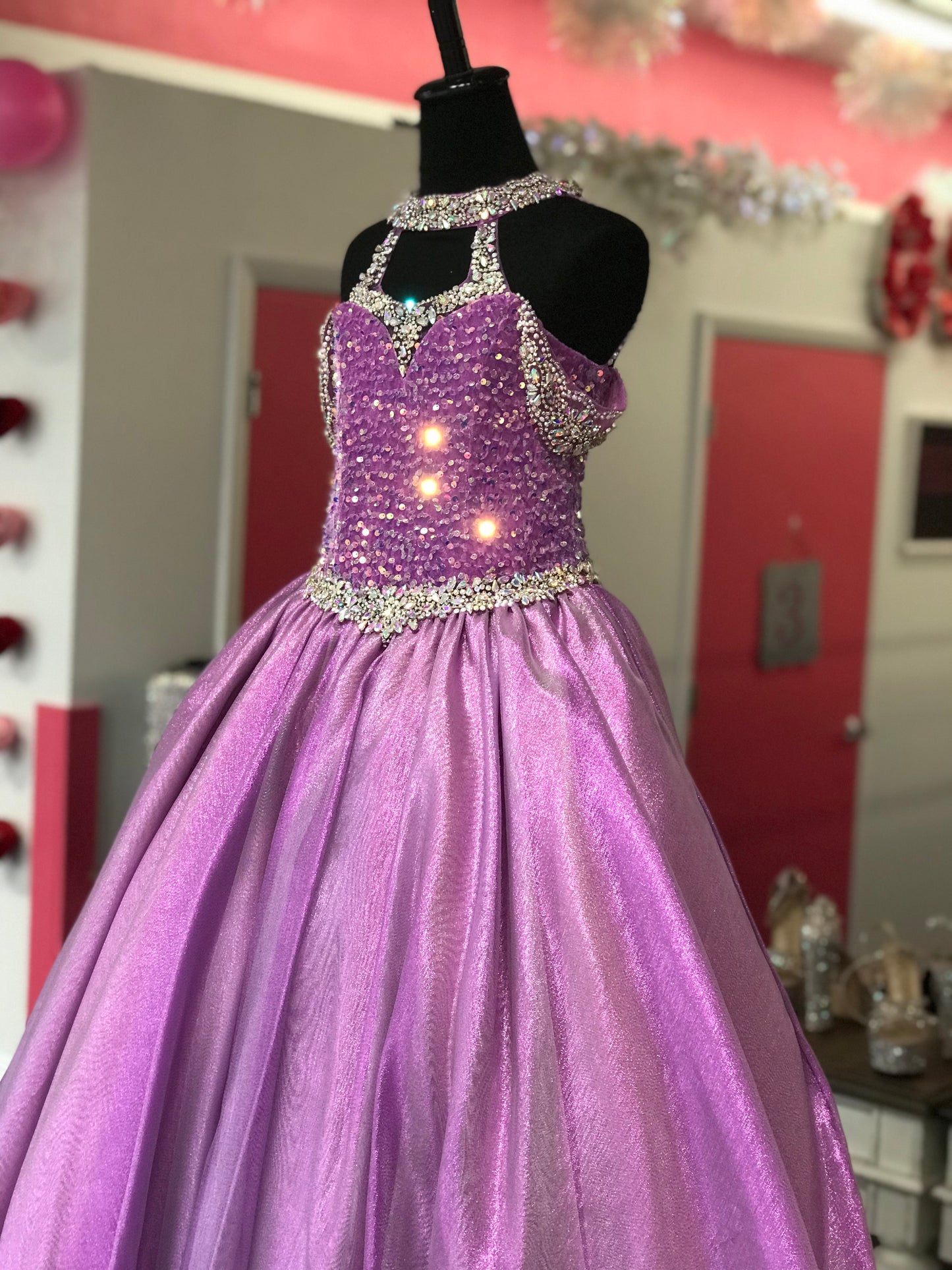 Sugar Kayne C103 size 4 Orchid Girls Pageant Dress Sequin Velvet Kids Gown Shimmer Organza