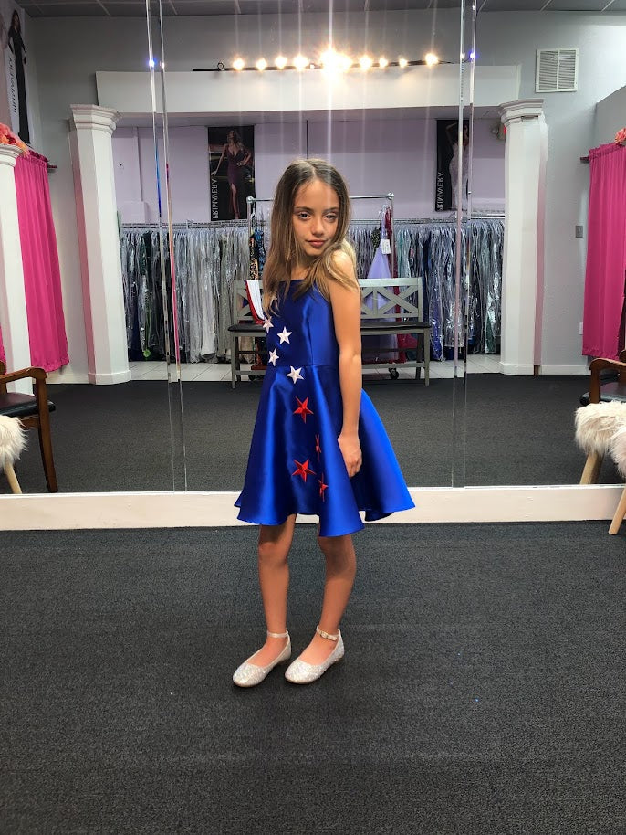 Marc Defang 5030 Size 12 Red White & Blue Girls Pageant Fun Fashion Cape Detachable Marc Defang 5030 Size 12 Red White & Blue Girls Pageant Fun Fashion Cape Detachable