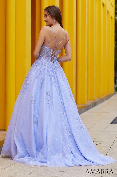 Amarra 88594 Long Shimmer 3D Lace Sheer Corset Backless Prom Dress