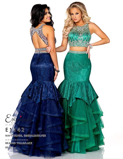 Envious Couture 1142 Size 12 Mermaid two piece ruffle prom dress high neck lace Gown