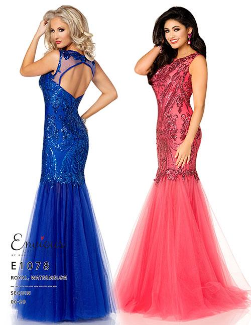 Envious Couture 1078 Sequin Mermaid Prom Dress Formal Gown Sheer Royal size 4, 6