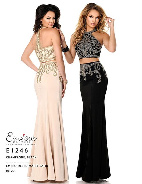 Envious Couture E 1246  Black Size 00  Prom Dress Evening gown Formal Dresses  Embroidered matte satin, two piece prom dress evening gown.  Perfect for petite girls. 
