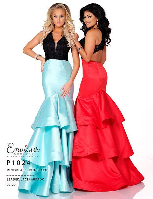 Envious Couture P1024 size 00 Mint/Black lace halter top bodice open back layered mermaid prom dress evening gown pageant dress formal dress