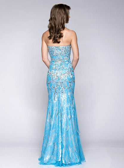 Envious Couture 15030 Sizes 4, 6 Turquoise/Nude Lace Prom Dress Pageant Gown Slit