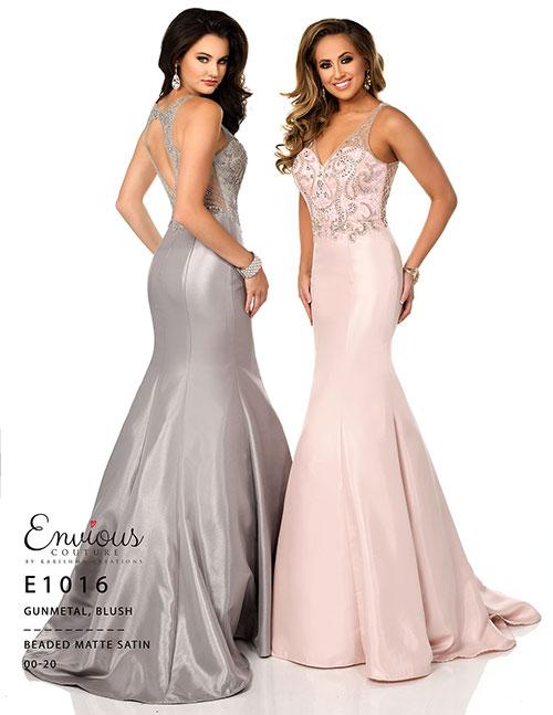 Envious Couture E1016 Gunmetal Size 10 Prom Dress Pageant Gown  Mermaid evening gown with beaded matte satin.   Envious Couture by Karishma Creations style 1016 