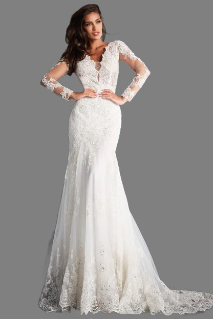Jovani Bridal JB02579 size 8 Long Sleeve Lace Mermaid Wedding Dress Backless V Neck Jovani Bridal JB02579 size 8 Long Sleeve Lace Mermaid Wedding Dress Backless V Neck