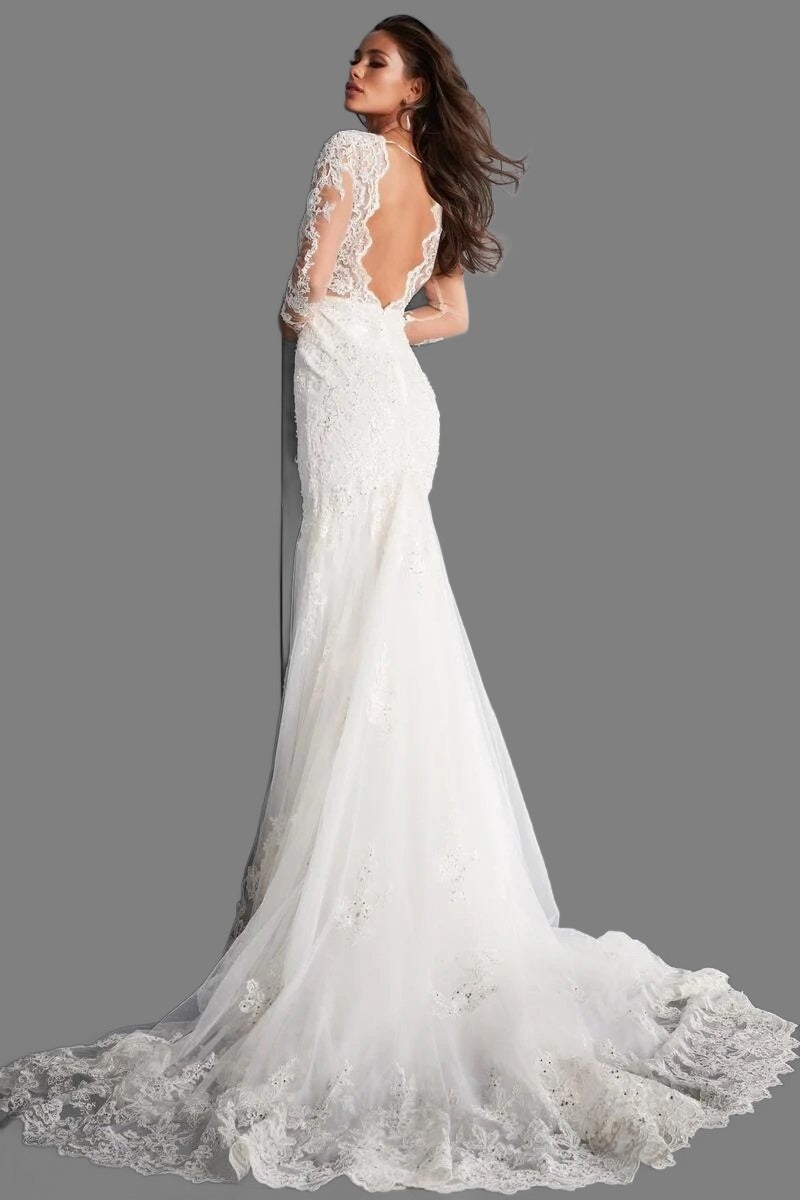 Jovani Bridal JB02579 size 8 Long Sleeve Lace Mermaid Wedding Dress Backless V Neck Jovani Bridal JB02579 size 8 Long Sleeve Lace Mermaid Wedding Dress Backless V Neck