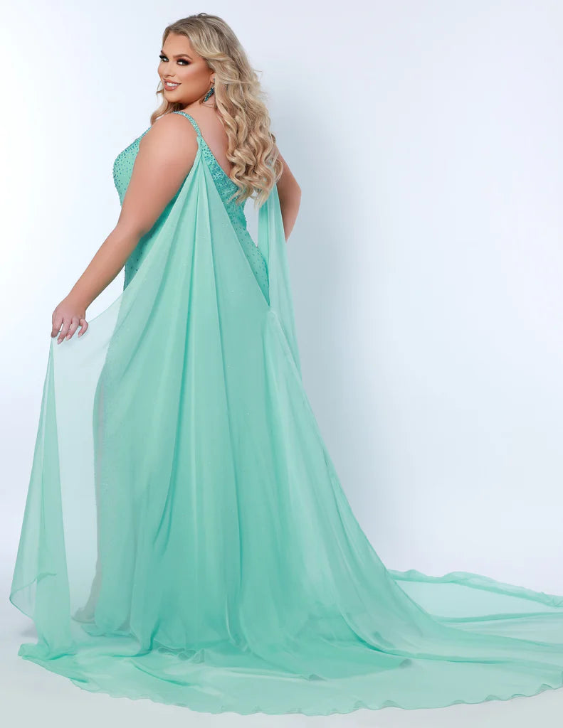 Sydney's Closet Johnathan Kayne JK1204 Chiffon Pageant Formal Cape Accessory Detachable Colors: Aqua, Black, Coral, Green, Light Blue, Neon, Pink, Purple, Red, Royal, White, Yellow One size fits all Long chiffon cape Clear snaps included