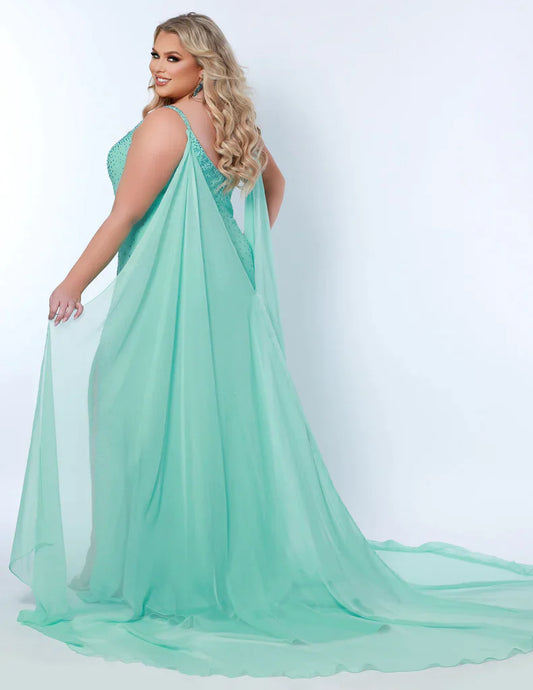 Sydney's Closet Johnathan Kayne JK1204 Chiffon Pageant Formal Cape Accessory Detachable Colors: Aqua, Black, Coral, Green, Light Blue, Neon, Pink, Purple, Red, Royal, White, Yellow One size fits all Long chiffon cape Clear snaps included