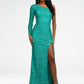 Ashley Lauren 1977 Prom Dress One Sleeve Fully Beaded Long Pageant Dress with High Side Slit