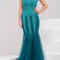 Jovani 5908 Long Sheer Corset Strapless formal prom and Pageant dress mermaid tulle trumpet skirt crystal rhinestone embellished evening gown fit & Flare 2021 Gown Sequin sweetheart 