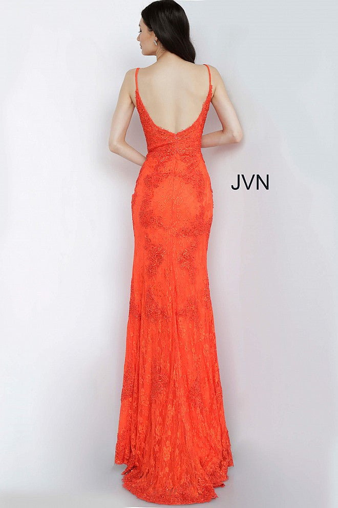 Jovani JVN02013 Size 14 Orange Long Lace Prom Dress Formal Jovani JVN02013 Size 14 Orange Long Lace Prom Dress Formal