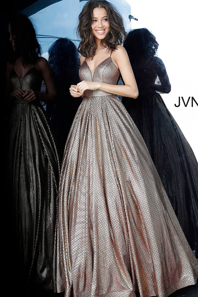 JVN02317 v neckline a line metallic gold wine prom dress evening gown pageant dress 