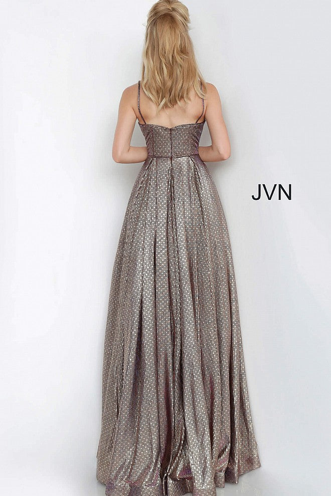 JVN02317 v neckline a line metallic gold purple prom dress evening gown pageant dress 