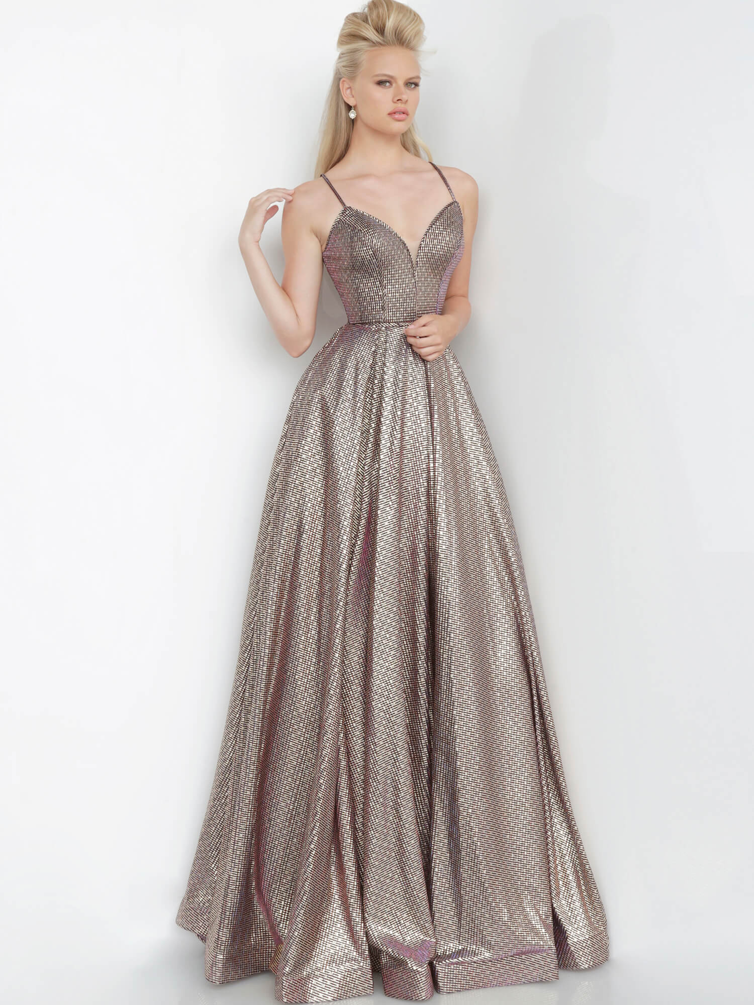 JVN02317 v neckline a line metallic gold purple prom dress evening gown pageant dress 