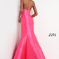 Jovani JVN02365 is a Gorgeous Long Fitted Mikado Formal Evening Gown. This Pageant Dress Features a Stunning mermaid silhouette with a trumpet skirt and sweeping train. This Pageant Ready Style Feature a strapless scoop peak neckline. This Gown stuns when paired with an OverSkirt! JVN 02365 Glass Slipper Formals