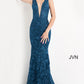 JVN04591 plunging v neckline embellished lace long mermaid prom dress evening gown pageant dress with sweeping train Colors  Red, Rose, Royal Teal  Sizes  00, 0, 2, 4, 6, 8, 10, 12, 14, 16, 18, 20, 22, 24  JVN by Jovani 04591 