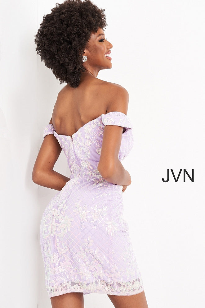 Jovani JVN05251 Size 2 Black Multi Short Fitted Sequin off the shoulder Cocktail Dress JVN 05251