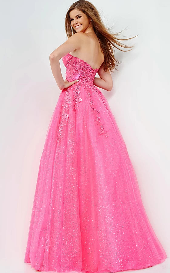 Jovani JVN05451 Long Shimmer Ball Gown Prom Dress Floral Applique Glitter