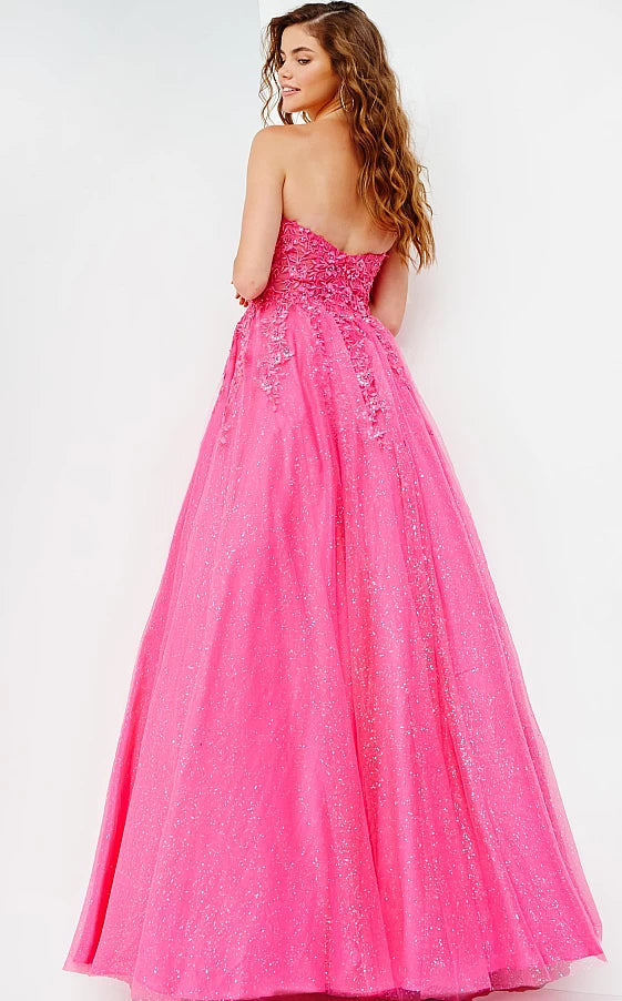 Jovani JVN05451 Long Shimmer Ball Gown Prom Dress Floral Applique Glitter