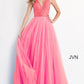 Jovani JVN05818 Long A Line Glitter Tulle Sheer V Neck Prom Dress Backless Embellished