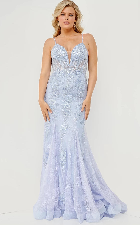 JVN06475 Lace Prom Dress Embroidery Fit and Flare Mermaid Sheer Corset