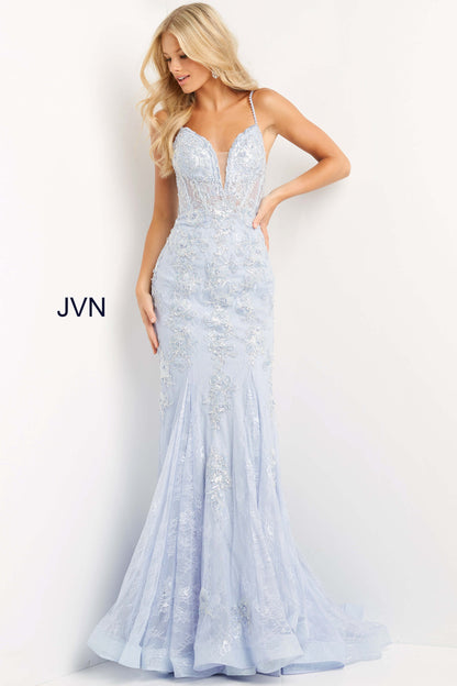 JVN06475-Powder-Blue-Prom-Dress-Front-lace-fit-and-flair-low-v-neckline-sheer-corset