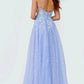 JVN07252 Periwinkle Prom Dress Floral Appliques A line Sequin Skirt Ballgown