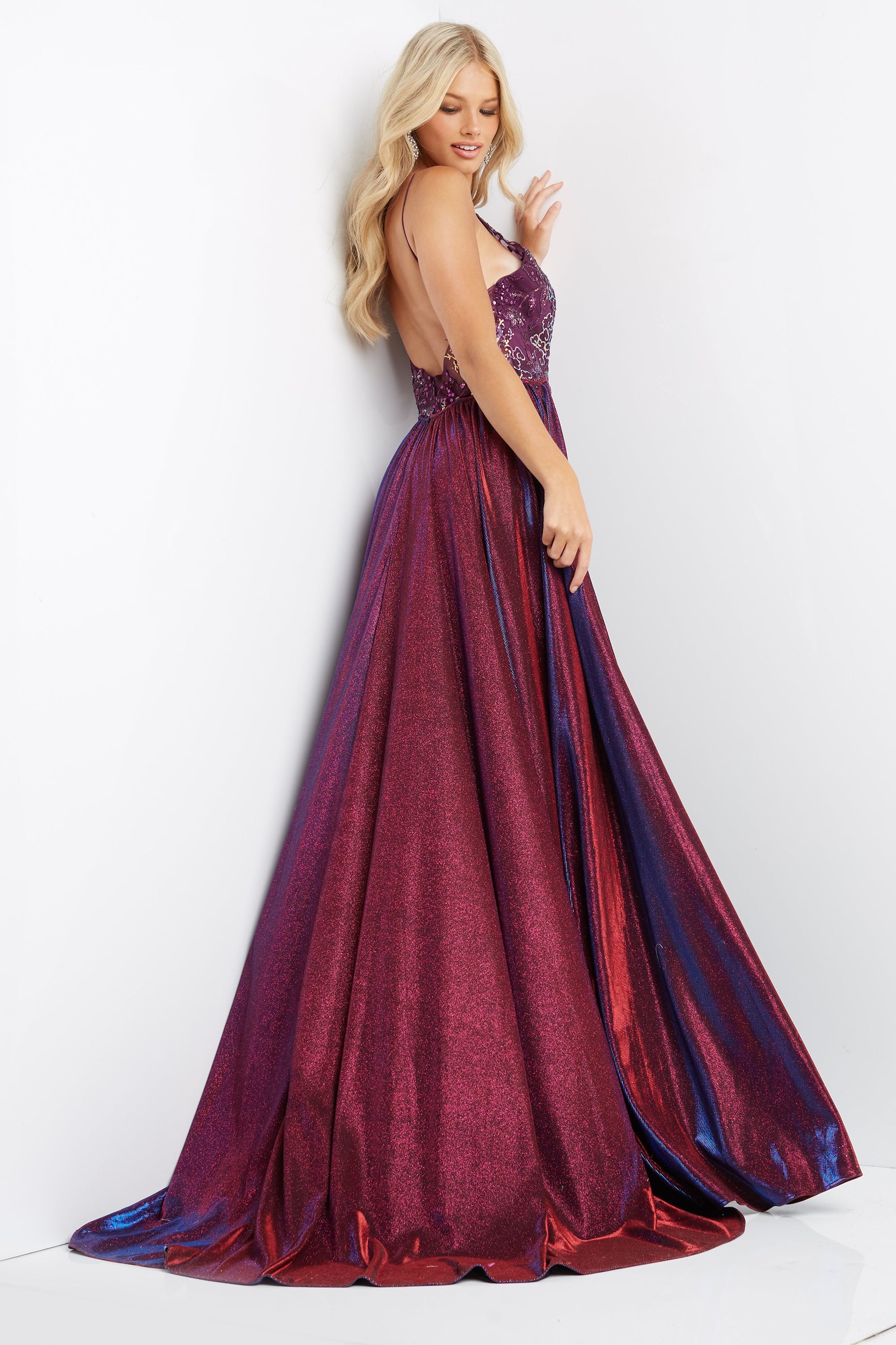Jovani JVN07379 Long fitted Prom Pageant Gown Overskirt Shimmer Sequin Lace Gown JVN07379 Straight Prom Pageant Gown  Available Size-00-24  Available Color- Periwinkle, Purple
