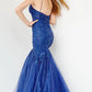 Jovani JVN07398 Navy Lace Mermaid Prom Dress Formal Embellished Pageant Gown