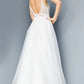 Jovani JVN07595A Size 8 Sheer Lace A Line Wedding Dress V Neck Formal Prom Dress