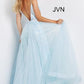 JVN07637 Light Blue Prom Dress Aline V Neckline Glitter Floral Appliques Tulle