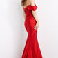 JVN07640 One Shoulder Fitted Stretch Prom Dress with Ruching and Train