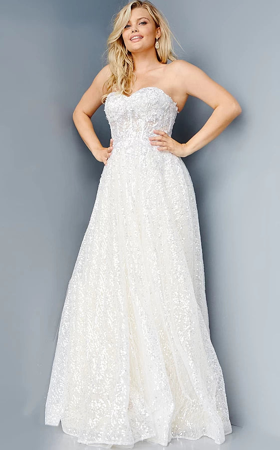 JVN08417 Lace Prom Dress Strapless Sweetheart Neckline Corset Bodice A Line