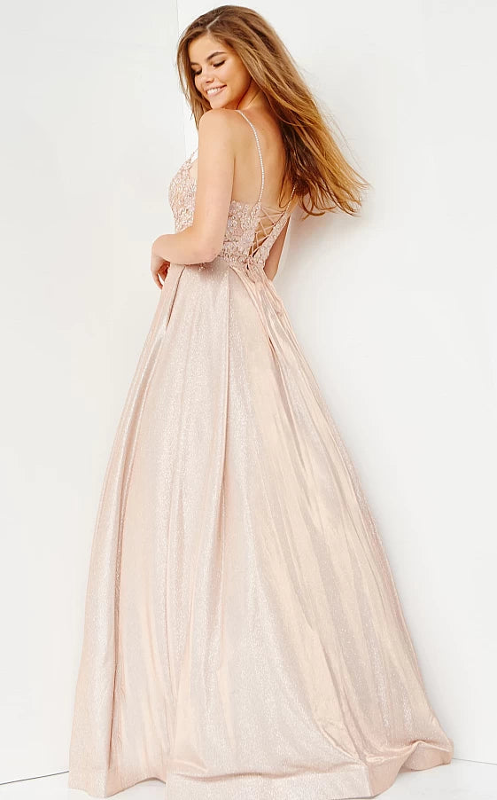 Jovani JVN2206 Shimmer Sheer Lace Ballgown Prom Dress Pockets Formal