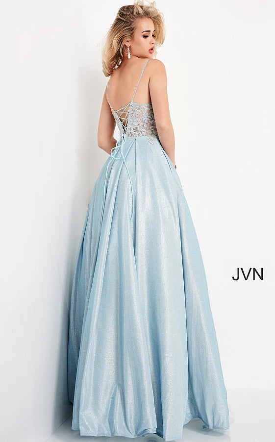 Jovani JVN2206 Shimmer Sheer Lace Ballgown Prom Dress Pockets Iridescent