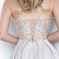 JVN by Jovani 2206 Nude Sheer Embellished Ballgown Prom Dress Shimmer Iridescent evening gown  corset lace up back 