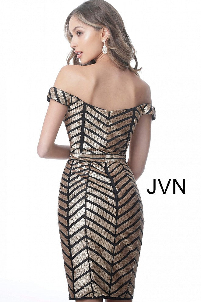Jovani JVN 2247 Size 2 Black/Gold Short sequin Embellished homecoming dress V Neck